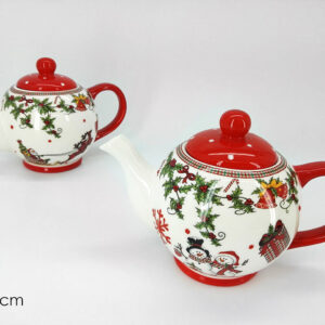 XMAS TEA POT  16CMS RED/WHITE 114534