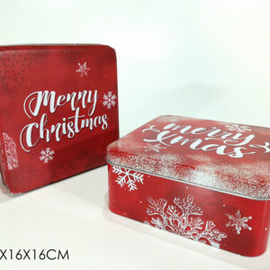 XMAS METAL SQUARE BISCUIT TIN 251208