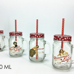 GLASS BOTTLE W/STRAW 470ML 4ASS 916022