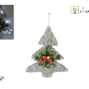 XMAS WOODEN TREE W/LIGHTS SILVER 320538