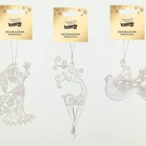 WHITE HANGING DEC. W/GLITTER 4 ASS 282387