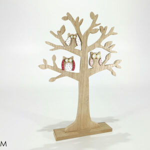 WOODEN XMAS TREE W/OWLS 35CMS 112431