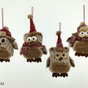 HANGING OWL WITH COAT RED/GREY 256661