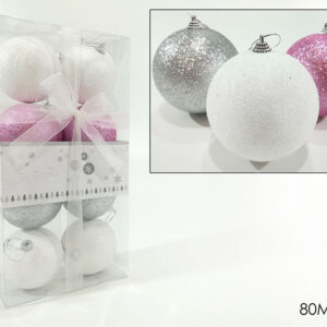 SET 8 XMAS TREE BALLS PINK/WHT 169565