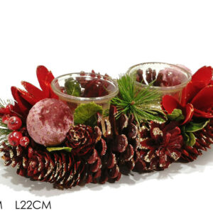 XMAS CANDLE DEC. X 2 RED W/VELVET 182618