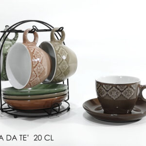 SET FOUR COFFEE MUGS W/STAND 20CL ASS 262723