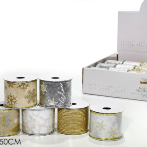 XMAS RIBBON 6.3CMS X 250CMS 6 ASS 448912