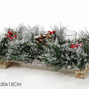 XMAS DECORATION 2 CANDLE HOLDER W/SNOW 304966