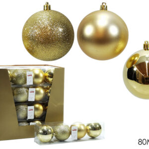 XMAS BAUBLES SET OF 4 80MM MIXED GOLD 438364