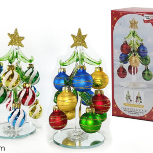 XMAS TREE W/ GLASS BAUBLES 15CMS ASS 279011