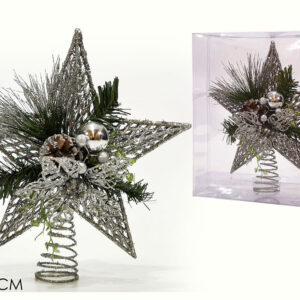 TREE STAR WITH FLOWERS SILVER 30CMS 3 ASS 242671