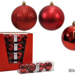SET 4 TREE BAUBLES RED 80MM  438159