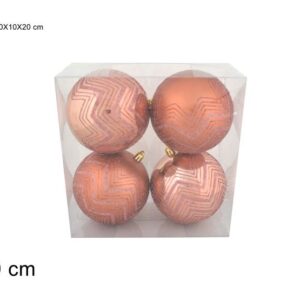 BOX 4 BAUBLES 10CMS PINK 055732