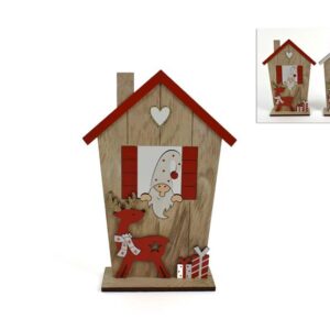 WOODEN HOUSE WITH GNOME/REINDEER 118758