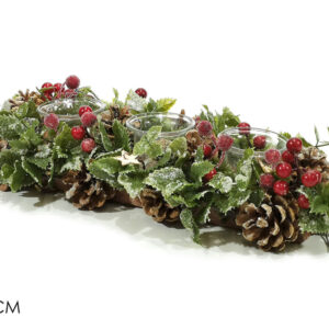 XMAS 3 CANDLES HOLDER W/PINES RED 285760