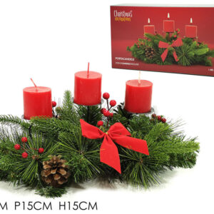 CANDLE HOLDER W/PINE AND BERRIES 329075