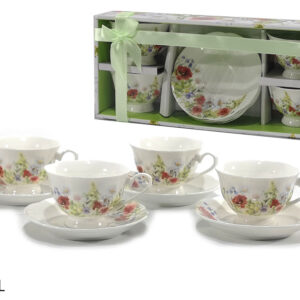 BOX 4 TEA CUPS AND SAUCERS 20CL FLOWERS 094973