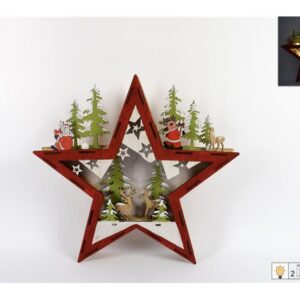 WOODEN STAR WITH TREES/REINDEERS/LIGHT 047140