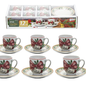 SET SIX CUPS AND SAUCERS RED RIBBON 820534