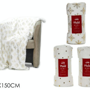 CHRISTMAS PLAID WHITE WITH GOLD 125 X 50CMS 382322