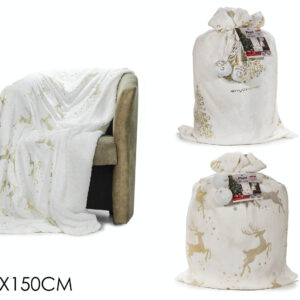 CHRISTMAS PLAID WHITE/GOLD WITH ANGEL SACK 382346