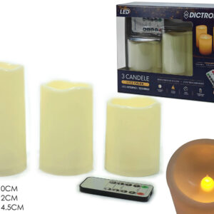 SET THREE WHITE CANDLES W/TIMER AND REMOTE 319922