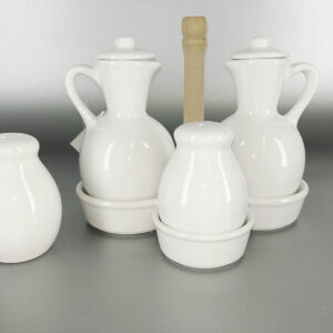 WHITE CRUET SET 4PIECE STAND 043575