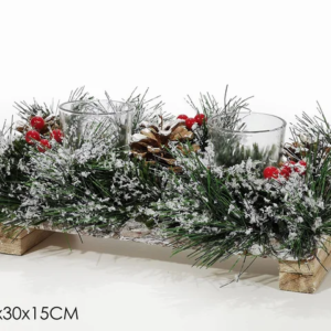 CHRISTMAS DECORATION 2 CANDLE HOLDER WITH SNOW 304966