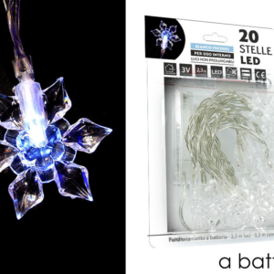 Set of 20 LED Snowflakes, Ice White, Battery Operated