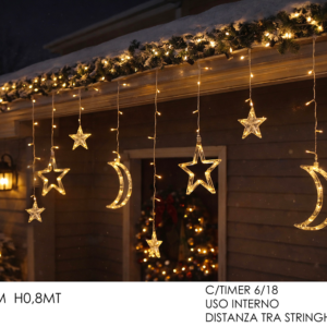 Curtain Lights 1.4m x 0.8m H with Stars, 94 LEDs