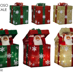 Gift box with Santa Claus, battery operated, with light/music, 3 assorted