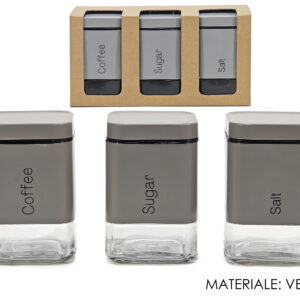 Set of 3 Storage Jars 80cl, Matt Grey