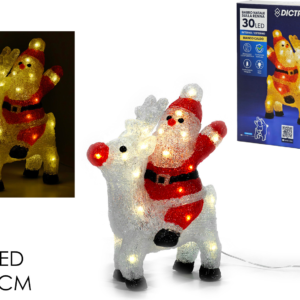 CHRISTMAS FATHER ON REINDEER 33CM WITH LIGHTS