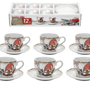 6+6 Coffee Cup Set, 9cl, Wooden Joy Christmas Porcelain