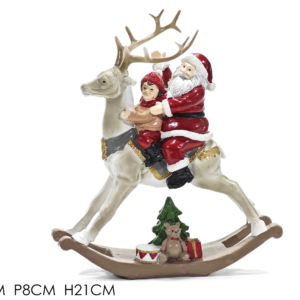 Reindeer with Santa Claus H 21 cm