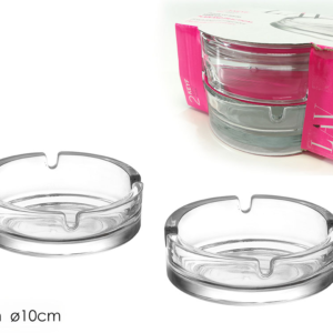 Set of 2 Glass Round Ashtrays, Ø10 x H4cm