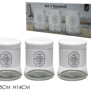 Set of 3 Storage Jars 70cl, White