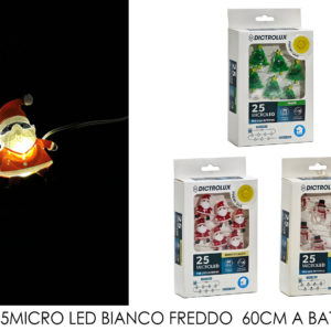 Christmas 25 micro LED light string, battery operated, Try Me, 3 assorted