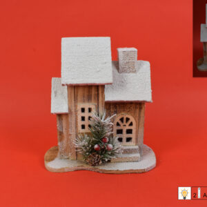 Wooden house with lights and glitter decoration