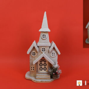 Wooden house with lights and glitter decoration