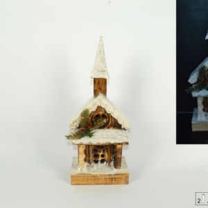 Wooden house with bell tower, 35 cm, with battery-operated lights