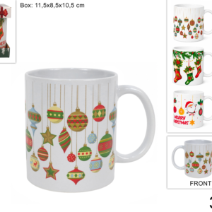 Ceramic mug, 325 ml, with Christmas decorations, 6 assorted