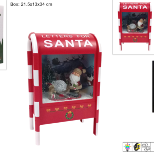 Mailbox Christmas scene, 33 cm, with music, movement and light, 2 assorted