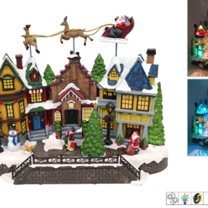 Christmas village carousel with Santa Claus, reindeer, lights, sound & movement