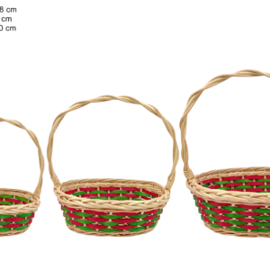 Oval baskets with handles, set of 3 sizes, red + green