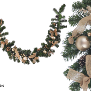 GARLAND WITH GOLD BAUBLES & BOW 180CM