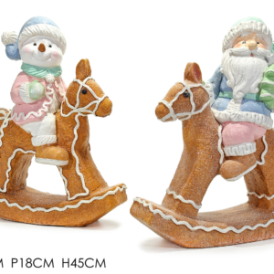 Christmas Character on Rocking Horse, H45cm, 2 Assorted