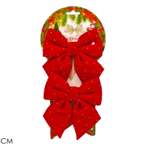 Set of 2 Red Velvet Bows 12 × 14cm with Rhinestones