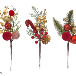Christmas Branch with Baubles, H28cm, 3 Assorted