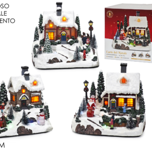 Christmas Scene, Battery-Operated, Light/Sound/Moving, H21cm, 3 Assorted